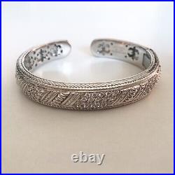 Judith Ripka 925 Sterling Silver Hinged Cuff Bangle Bracelet Cubic Zirconia