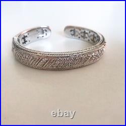 Judith Ripka 925 Sterling Silver Hinged Cuff Bangle Bracelet Cubic Zirconia