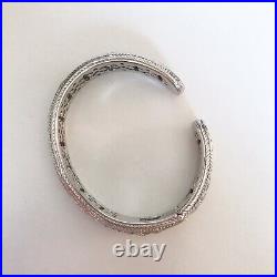 Judith Ripka 925 Sterling Silver Hinged Cuff Bangle Bracelet Cubic Zirconia