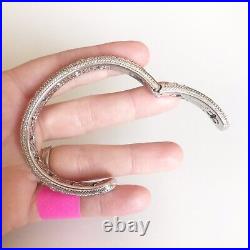 Judith Ripka 925 Sterling Silver Hinged Cuff Bangle Bracelet Cubic Zirconia