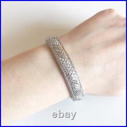 Judith Ripka 925 Sterling Silver Hinged Cuff Bangle Bracelet Cubic Zirconia