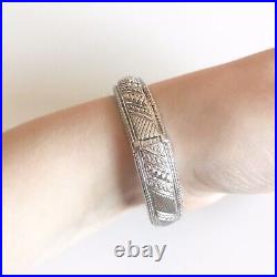 Judith Ripka 925 Sterling Silver Hinged Cuff Bangle Bracelet Cubic Zirconia