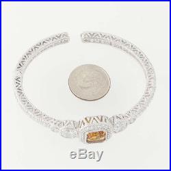 Judith Ripka Citrine & Cubic Zirconia Cuff Bracelet 6- Sterling Silver Halo CZs