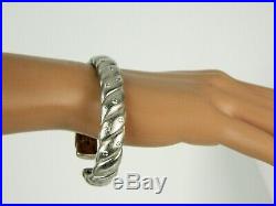 Judith Ripka Cubic Zirconia 925 Sterling Silver Ribbed Hinged Cuff Bracelet