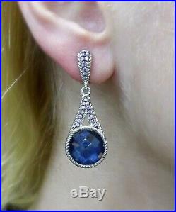 Judith Ripka Cubic Zirconia Blue Gemstone Sterling Silver Drop Dangle Earrings