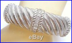 Judith Ripka Cuff Bracelet With Cubic Zirconias Hinged Wide Cz Bangle Signed