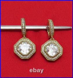 Judith Ripka Earrings Sterling Silver CZ Cubic Zirconia Crystal Gold 1.25 in 90b