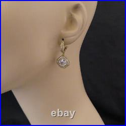 Judith Ripka Earrings Sterling Silver CZ Cubic Zirconia Crystal Gold 1.25 in 90b