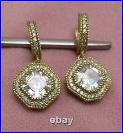 Judith Ripka Earrings Sterling Silver CZ Cubic Zirconia Crystal Gold 1.25 in 90b