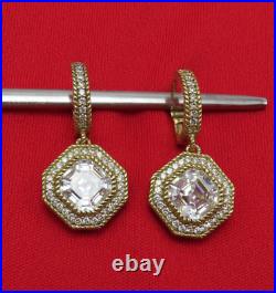 Judith Ripka Earrings Sterling Silver CZ Cubic Zirconia Crystal Gold 1.25 in 90b