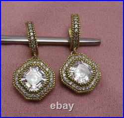 Judith Ripka Earrings Sterling Silver CZ Cubic Zirconia Crystal Gold 1.25 in 90b