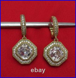 Judith Ripka Earrings Sterling Silver CZ Cubic Zirconia Crystal Gold 1.25 in 90b