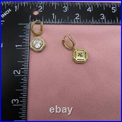 Judith Ripka Earrings Sterling Silver CZ Cubic Zirconia Crystal Gold 1.25 in 90b