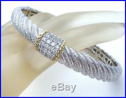 Judith Ripka Gold Clad Cuff Bracelet Sterling Silver Hinged With Cubic Zirconias
