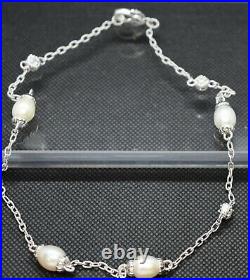 Judith Ripka Pearl and Cubic Zirconia Diamonique 18.5 Necklace in 925 Sterling