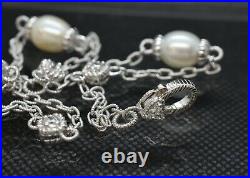 Judith Ripka Pearl and Cubic Zirconia Diamonique 18.5 Necklace in 925 Sterling