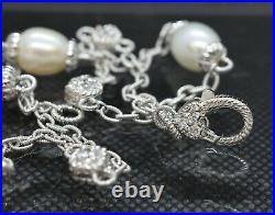 Judith Ripka Pearl and Cubic Zirconia Diamonique 18.5 Necklace in 925 Sterling