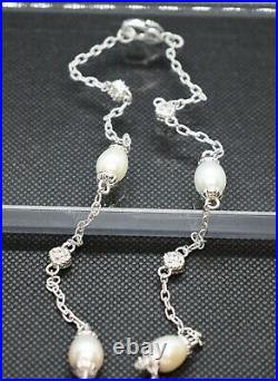 Judith Ripka Pearl and Cubic Zirconia Diamonique 18.5 Necklace in 925 Sterling