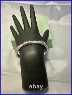 Judith Ripka Sterling 925 Silver Green Stone Cz Cubic Zirconia Bangle Bracelet