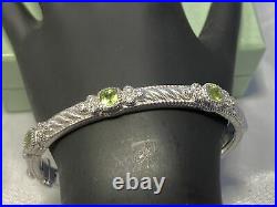 Judith Ripka Sterling 925 Silver Green Stone Cz Cubic Zirconia Bangle Bracelet