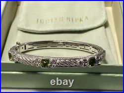 Judith Ripka Sterling 925 Silver Green Stone Cz Cubic Zirconia Bangle Bracelet