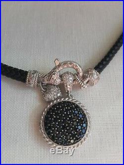 Judith Ripka Sterling Black Cubic Zirconia Locket/Enhancer on Black Leather Rope