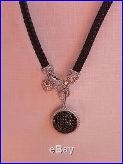 Judith Ripka Sterling Black Cubic Zirconia Locket/Enhancer on Black Leather Rope