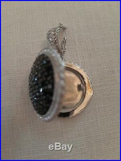 Judith Ripka Sterling Black Cubic Zirconia Locket/Enhancer on Black Leather Rope