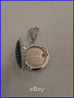 Judith Ripka Sterling Black Cubic Zirconia Locket/Enhancer on Black Leather Rope