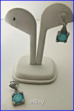 Judith Ripka Sterling Blue Quartz Cubic Zirconia Dangle Earrings Omega New
