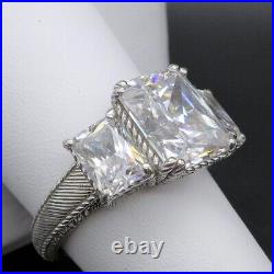 Judith Ripka Sterling Silver 3 Stone Cubic Zirconia Ring, Size 11.25