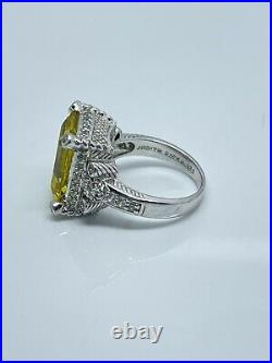 Judith Ripka Sterling Silver 925 Citrine Ring with Cubic Zirconia CZ Size 9