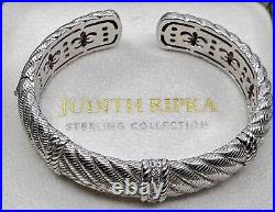 Judith Ripka Sterling Silver 925 Diamonique Cz Cable Rope Hinge Cuff Bracelet 8