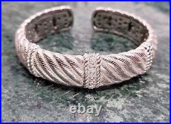 Judith Ripka Sterling Silver 925 Diamonique Cz Cable Rope Hinge Cuff Bracelet 8