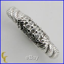 Judith Ripka Sterling Silver. 925 Textured Band Ring Size 8 withCubic Zirconias
