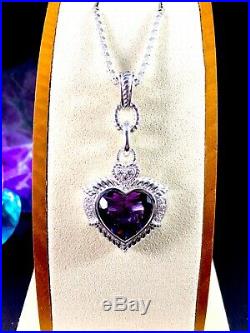 Judith Ripka Sterling Silver Amethyst Cubic Zirconia Heart Pendant Enhancer