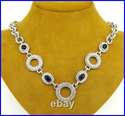 Judith Ripka Sterling Silver Black Onyx & Cubic Zirconia Cable Link Necklace 18