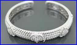 Judith Ripka Sterling Silver Cubic Zirconia Hearts Open Cuff Bracelet