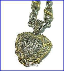 Judith Ripka Sterling Silver Cubic Zirconia Large Heart Enhancer Two Tone Chain