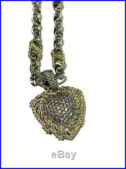 Judith Ripka Sterling Silver Cubic Zirconia Large Heart Enhancer Two Tone Chain