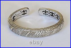 Judith Ripka Sterling Silver Cubic Zirconia Row Hinged Cuff Bangle Bracelet