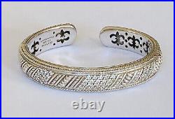 Judith Ripka Sterling Silver Cubic Zirconia Row Hinged Cuff Bangle Bracelet