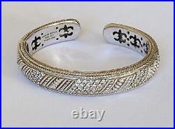 Judith Ripka Sterling Silver Cubic Zirconia Row Hinged Cuff Bangle Bracelet