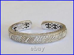 Judith Ripka Sterling Silver Cubic Zirconia Row Hinged Cuff Bangle Bracelet