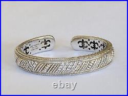 Judith Ripka Sterling Silver Cubic Zirconia Row Hinged Cuff Bangle Bracelet