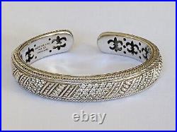 Judith Ripka Sterling Silver Cubic Zirconia Row Hinged Cuff Bangle Bracelet