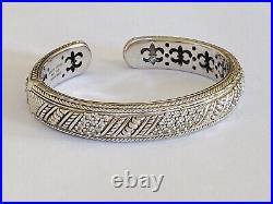 Judith Ripka Sterling Silver Cubic Zirconia Row Hinged Cuff Bangle Bracelet