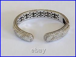 Judith Ripka Sterling Silver Cubic Zirconia Row Hinged Cuff Bangle Bracelet