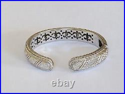 Judith Ripka Sterling Silver Cubic Zirconia Row Hinged Cuff Bangle Bracelet