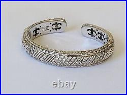 Judith Ripka Sterling Silver Cubic Zirconia Row Hinged Cuff Bangle Bracelet